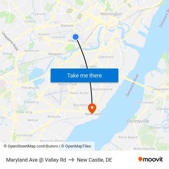 Maryland Ave @ Valley Rd to New Castle, DE map