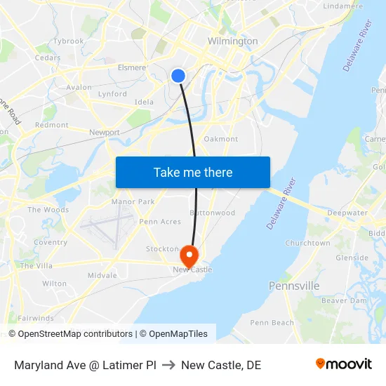 Maryland Ave @ Latimer Pl to New Castle, DE map
