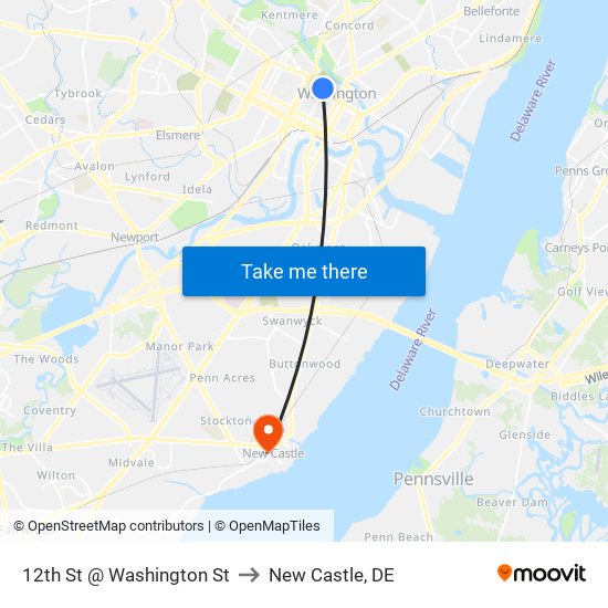 12th St @ Washington St to New Castle, DE map