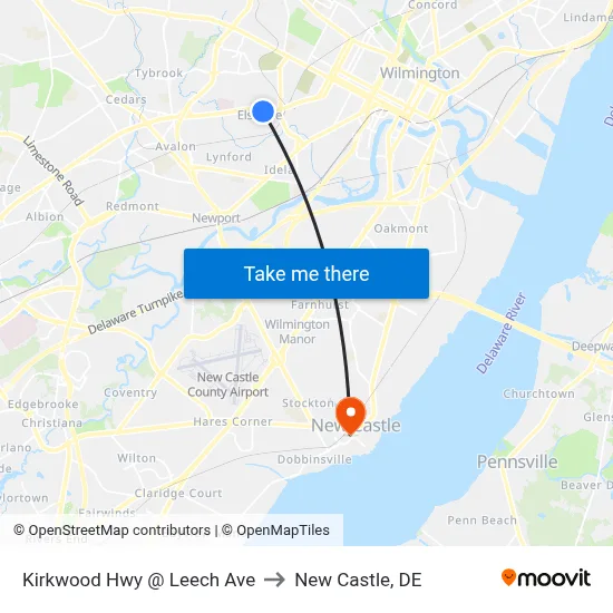 Kirkwood Hwy @ Leech Ave to New Castle, DE map