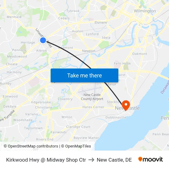 Kirkwood Hwy @ Midway Shop Ctr to New Castle, DE map