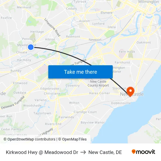 Kirkwood Hwy @ Meadowood Dr to New Castle, DE map