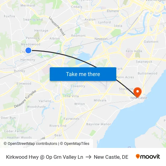 Kirkwood Hwy @ Op Grn Valley Ln to New Castle, DE map
