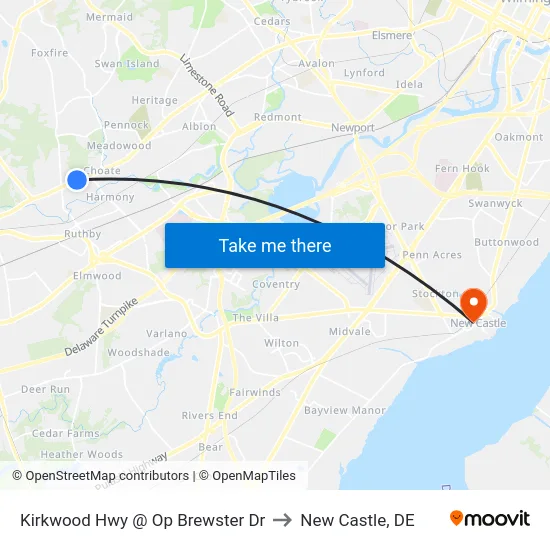 Kirkwood Hwy @ Op Brewster Dr to New Castle, DE map