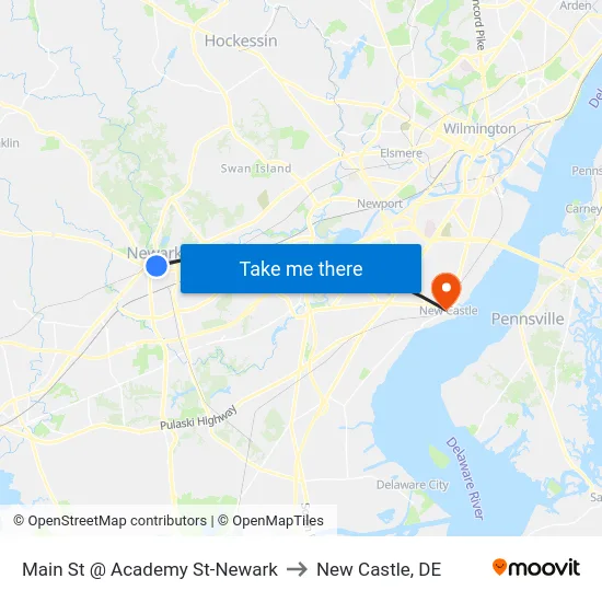 Main St @ Academy St-Newark to New Castle, DE map