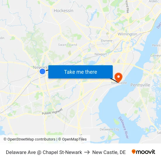 Delaware Ave @ Chapel St-Newark to New Castle, DE map