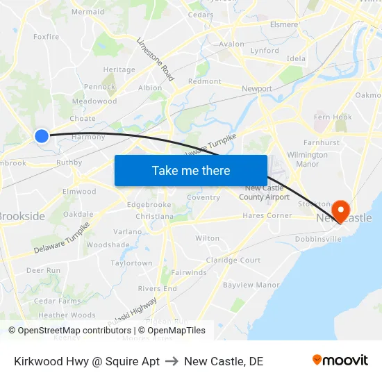 Kirkwood Hwy @ Squire Apt to New Castle, DE map