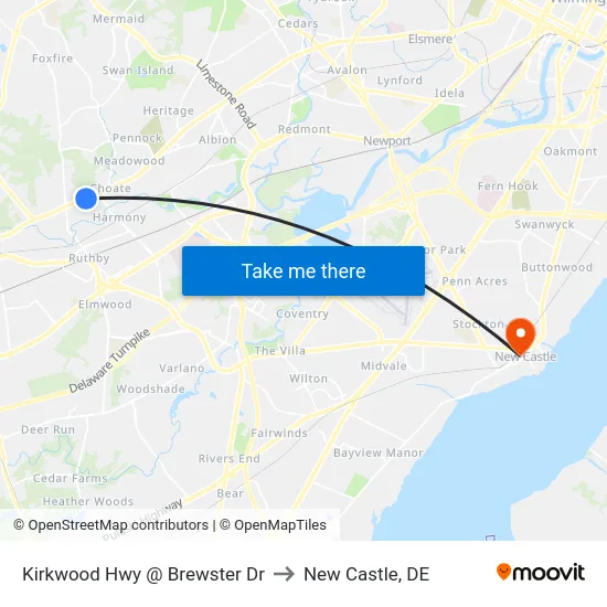 Kirkwood Hwy @ Brewster Dr to New Castle, DE map