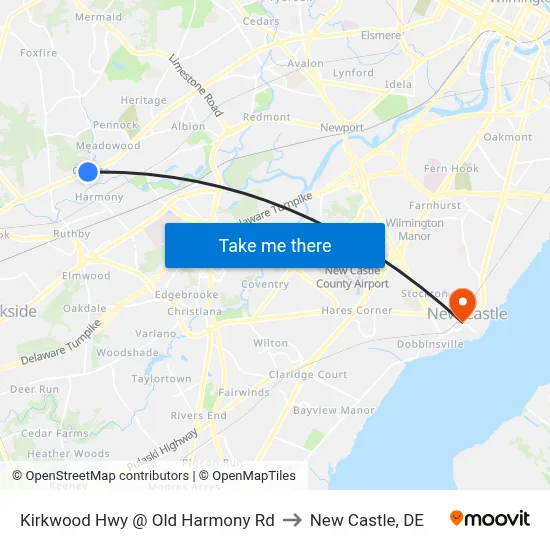 Kirkwood Hwy @ Old Harmony Rd to New Castle, DE map