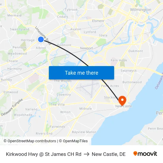 Kirkwood Hwy @ St James CH Rd to New Castle, DE map
