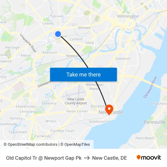 Old Capitol Tr @ Newport Gap Pk to New Castle, DE map