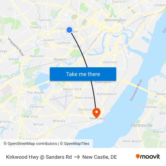 Kirkwood Hwy @ Sanders Rd to New Castle, DE map