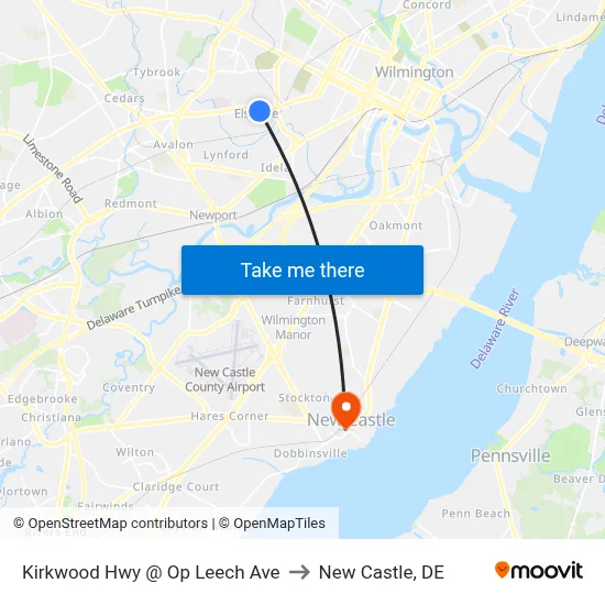 Kirkwood Hwy @ Op Leech Ave to New Castle, DE map