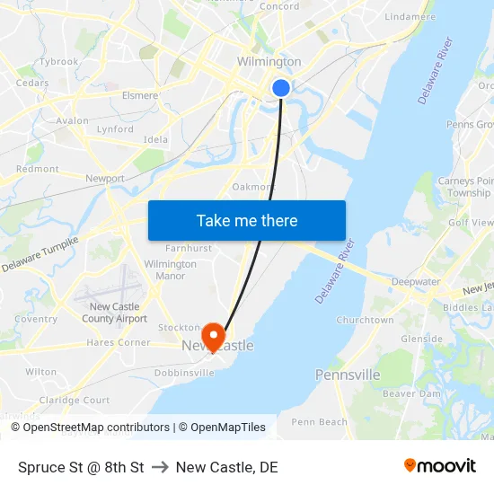 Spruce St @ 8th St to New Castle, DE map