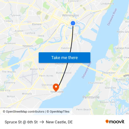 Spruce St @ 6th St to New Castle, DE map