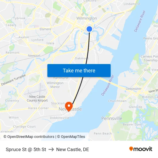 Spruce St @ 5th St to New Castle, DE map