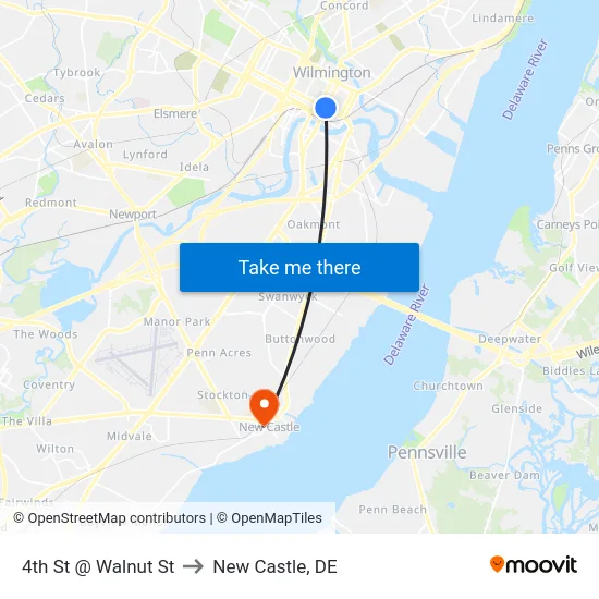 4th St @ Walnut St to New Castle, DE map