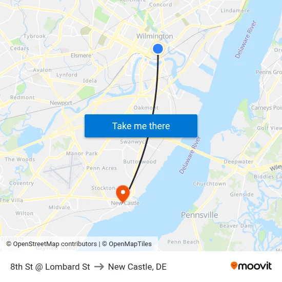 8th St @ Lombard St to New Castle, DE map