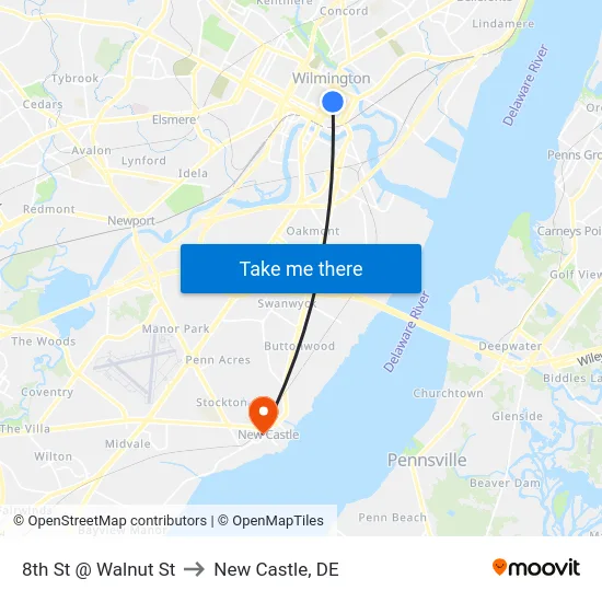 8th St @ Walnut St to New Castle, DE map