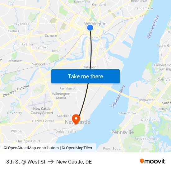 8th St @ West St to New Castle, DE map