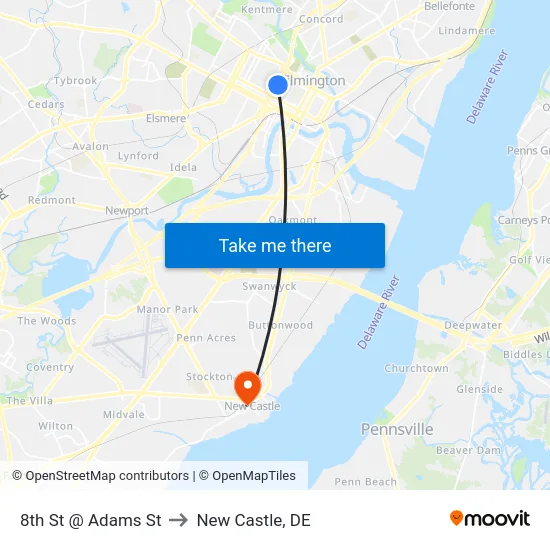 8th St @ Adams St to New Castle, DE map