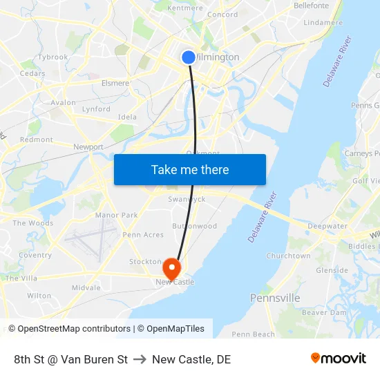 8th St @ Van Buren St to New Castle, DE map