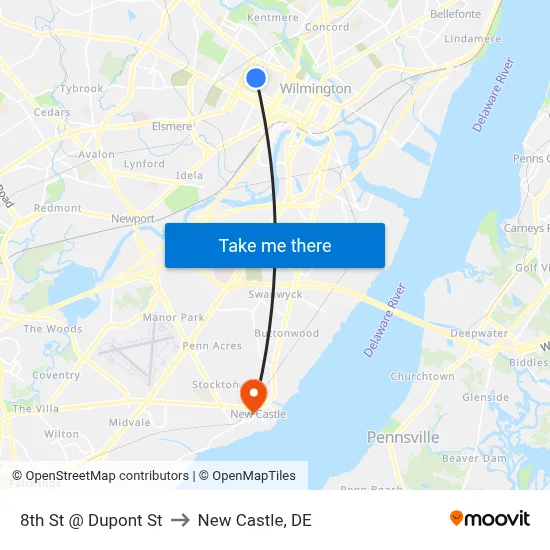 8th St @ Dupont St to New Castle, DE map