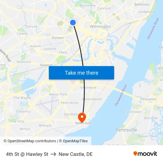 4th St @ Hawley St to New Castle, DE map