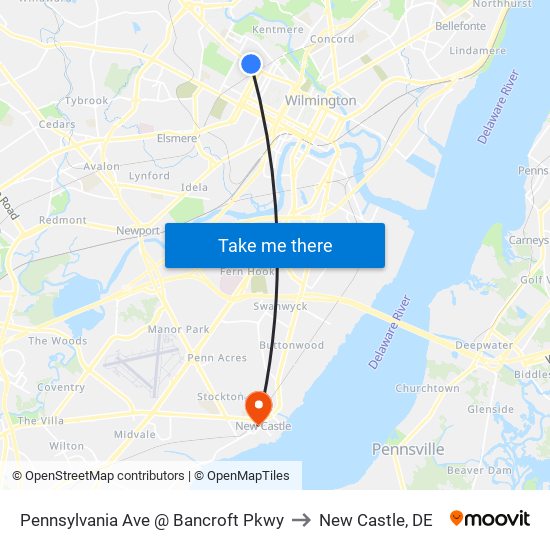 Pennsylvania Ave @ Bancroft Pkwy to New Castle, DE map