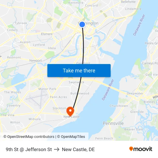 9th St @ Jefferson St to New Castle, DE map