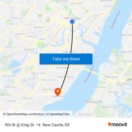 9th St @ King St to New Castle, DE map