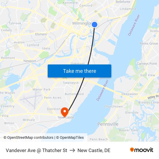 Vandever Ave @ Thatcher St to New Castle, DE map
