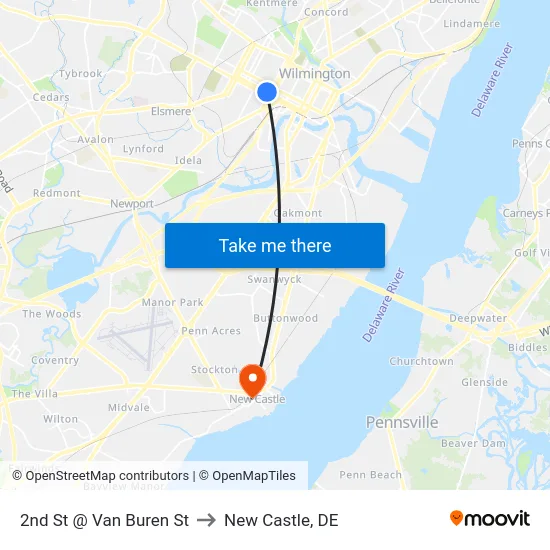 2nd St @ Van Buren St to New Castle, DE map