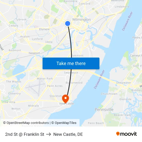 2nd St @ Franklin St to New Castle, DE map