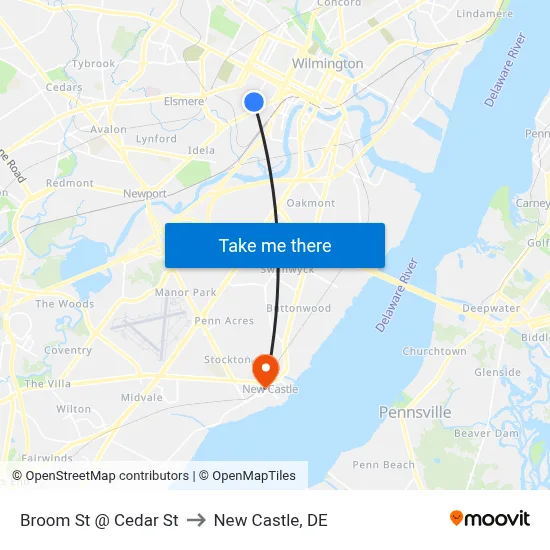 Broom St @ Cedar St to New Castle, DE map