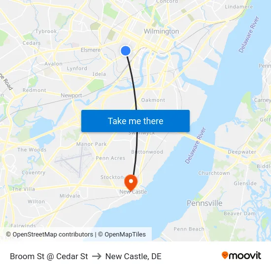Broom St @ Cedar St to New Castle, DE map