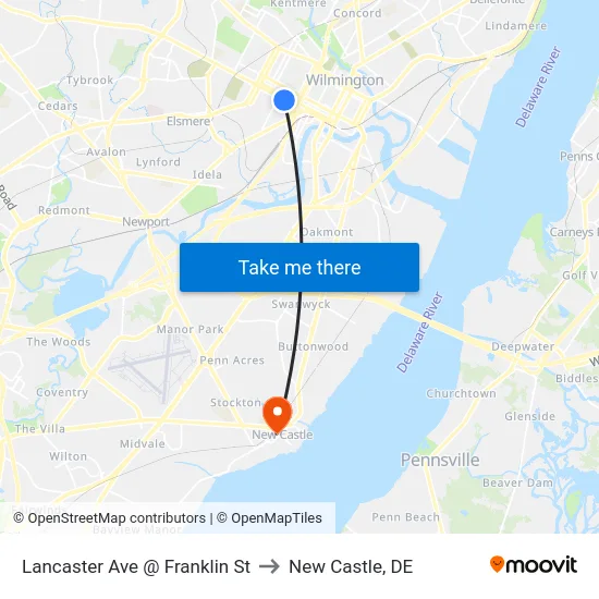 Lancaster Ave @ Franklin St to New Castle, DE map