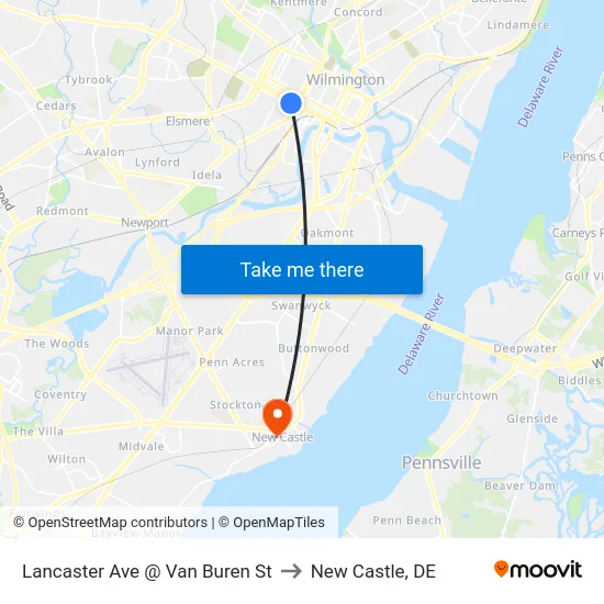 Lancaster Ave @ Van Buren St to New Castle, DE map