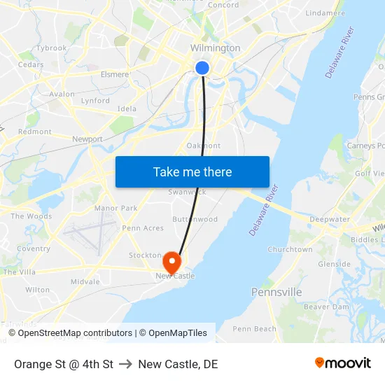 Orange St @ 4th St to New Castle, DE map