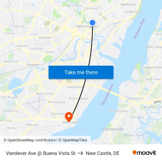 Vandever Ave @ Buena Vista St to New Castle, DE map