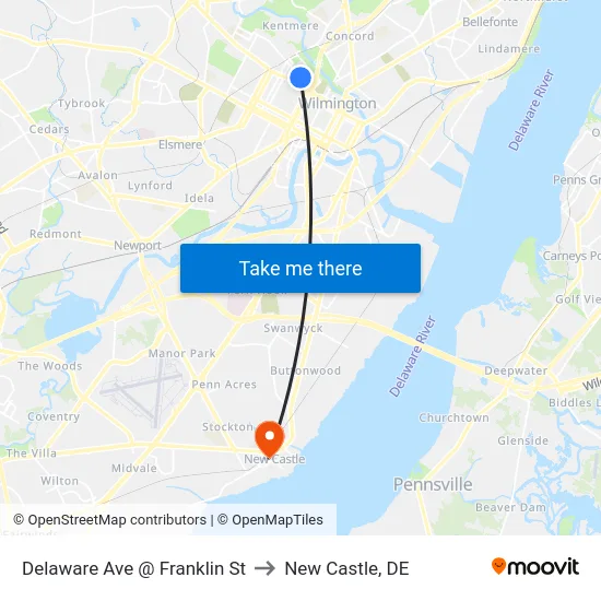 Delaware Ave @ Franklin St to New Castle, DE map