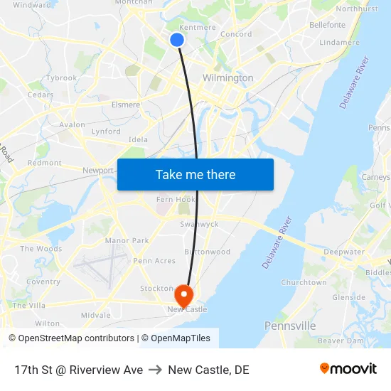 17th St @ Riverview Ave to New Castle, DE map