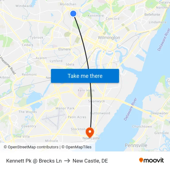 Kennett Pk @ Brecks Ln to New Castle, DE map