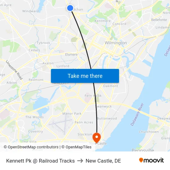 Kennett Pk @ Railroad Tracks to New Castle, DE map