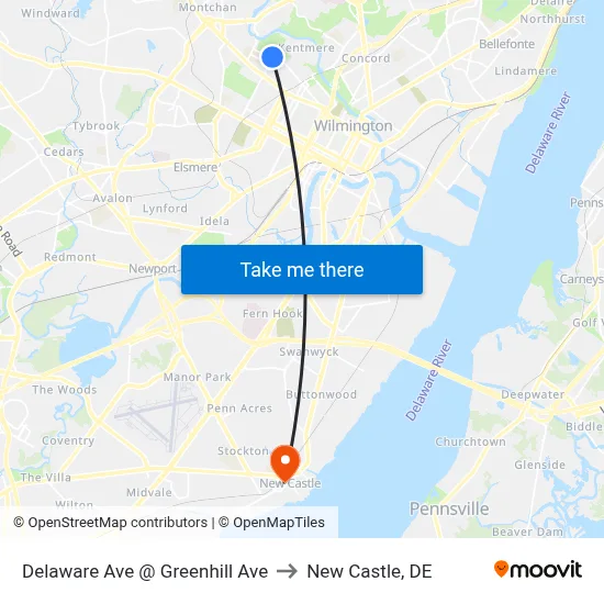 Delaware Ave @ Greenhill Ave to New Castle, DE map