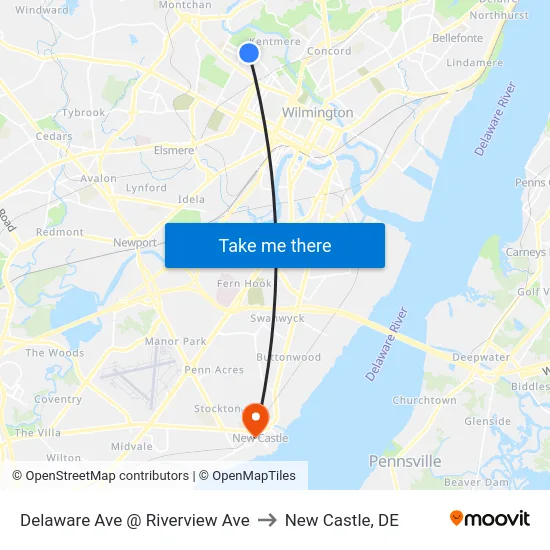 Delaware Ave @ Riverview Ave to New Castle, DE map