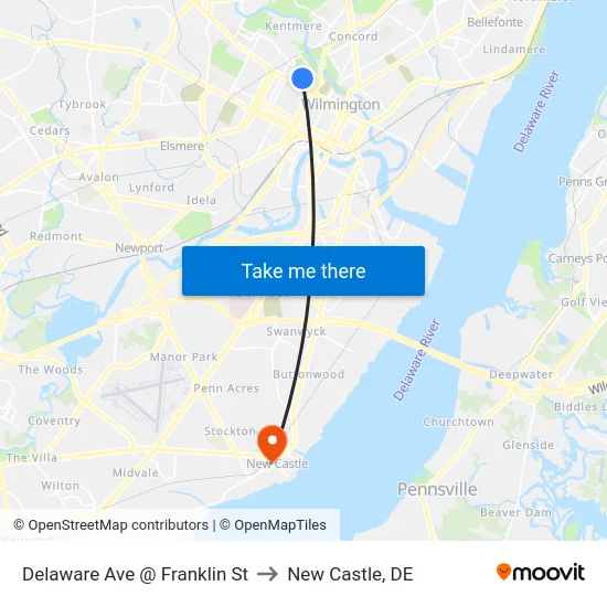 Delaware Ave @ Franklin St to New Castle, DE map