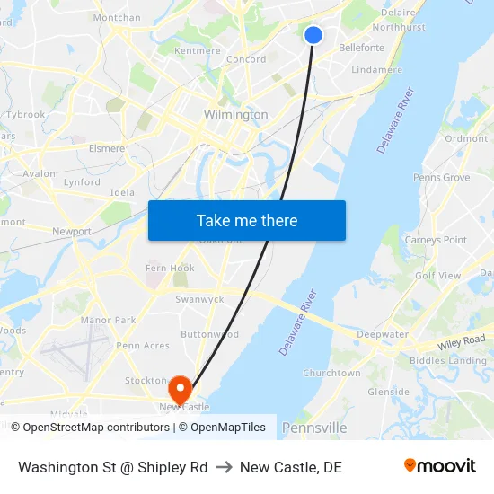 Washington St @ Shipley Rd to New Castle, DE map