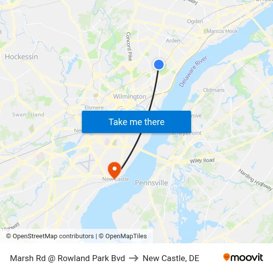 Marsh Rd @ Rowland Park Bvd to New Castle, DE map