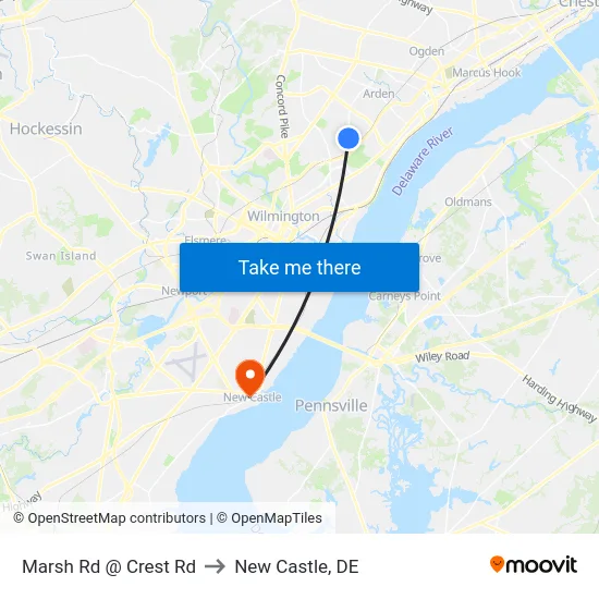 Marsh Rd @ Crest Rd to New Castle, DE map